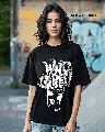 Shop Women's Black Who Cares Graphic Printed Oversized T-shirt-Front