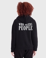 Shop Women's Black Who Needs People Typography Oversized Zipper Hoodie-Front
