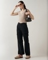 Shop Women's Black Wide Leg Cargo Jeans-Full