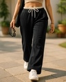 Shop Women's Black Wide Leg Track Pants-Front