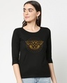 Shop Women's Black Wonder Woman Gold Plated Logo (DCL) Graphic Printed T-shirt-Front