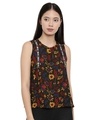 Shop Women's Blossoms Printed Split Neck Brown Top-Front