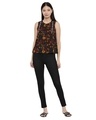 Shop Women's Blossoms Printed Split Neck Brown Top