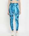 Shop Women's Blue Abstract Printed Slim Fit Activewear Tights-Front