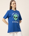 Shop Women's Blue Alien Printed Oversized T-shirt-Design