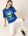 Shop Women's Blue Alien Printed Oversized T-shirt