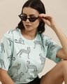 Shop Women's Blue All Over Cheetah Printed Oversized T-shirt-Full