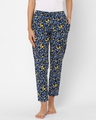 Shop Women's Blue All Over Floral Printed Cotton Lounge Pants-Front