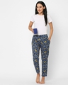 Shop Women's Blue All Over Floral Printed Cotton Lounge Pants