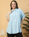 Shop Women's Blue All Over Printed Boxy Fit Plus Size Tunic Shirt-Front