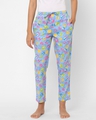 Shop Women's Blue All Over Printed Cotton Lounge Pants-Front
