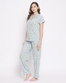 Shop Women's Blue All Over Printed Cotton Shirt & Pyjamas Set-Full