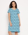 Shop Women's Blue All Over Printed Night Dress-Front