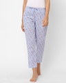 Shop Women's Blue All Over Rabbit Printed Cotton Lounge Pants-Front