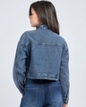Shop Women's Blue Embroidered Oversized Washed Cropped Denim Jacket-Design