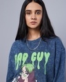 Shop Women's Blue Badguy Graphic Printed Oversized Sweatshirt