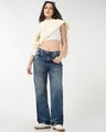 Shop Women's Blue Washed Straight Fit Distressed Jeans-Full
