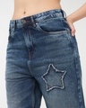 Shop Women's Blue Washed Straight Fit Distressed Jeans