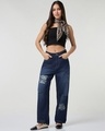 Shop Women's Blue Distressed Washed Straight Fit Jeans-Full