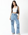 Shop Women's Light Blue Washed Straight Fit Distressed Jeans-Full