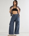 Shop Women's Blue Baggy Oversized Cargo Parachute Pants-Full