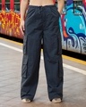 Shop Women's Blue Baggy Oversized Cargo Parachute Pants-Front