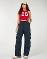 Shop Women's Blue Baggy Oversized Cargo Parachute Pants-Full