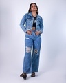 Shop Women's Blue Baggy Relaxed Fit Distressed Jeans-Full