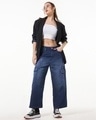 Shop Women's Blue Baggy Straight Fit Cargo Jeans-Full