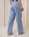 Shop Women's Blue Baggy Straight Fit Distressed Jeans-Full
