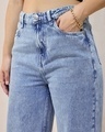 Shop Women's Blue Baggy Straight Fit Distressed Jeans