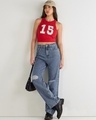 Shop Women's Blue Baggy Straight Fit Distressed Jeans-Full