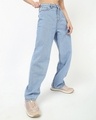 Shop Women's Light Blue Washed Baggy Straight Fit Jeans-Front