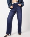 Shop Women's Blue Baggy Straight Fit Washed Jeans-Front