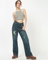 Shop Women's Blue Washed Baggy Straight Fit Distressed Jeans-Full