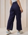 Shop Women's Blue Baggy Stright Fit Cropped Cargo Jeans-Full