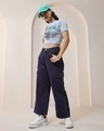 Shop Women's Blue Baggy Stright Fit Cropped Cargo Jeans