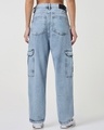 Shop Women's Light Blue Washed Straight Fit Cargo Jeans-Design