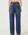Shop Women's Dark Blue Washed Straight Fit Cargo Jeans-Design