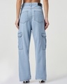 Shop Women's Light Blue Washed Straight Fit Cargo Jeans-Design