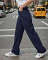 Shop Women's Blue Baggy Wide Leg Jeans-Front