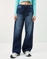Shop Women's Blue Baggy Wide Leg Jeans-Front