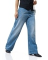 Shop Women's Blue Baggy Wide Leg Jeans-Front