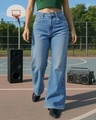 Shop Women's Blue Baggy Wide Leg Jeans-Front