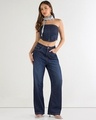 Shop Women's Blue Baggy Wide Leg Korean Jeans-Full