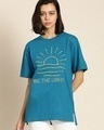 Shop Women's Blue Be The Light Typography Oversized T-shirt-Front