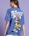 Shop Women's Blue Billionaire Girls Club Graphic Printed Oversized Acid Wash T-shirt-Front