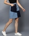 Shop Women's Blue & Black Color Block Denim Skirts-Front
