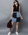 Shop Women's Blue & Black Color Block Denim Skirts
