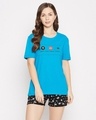 Shop Women's Blue & Black Typography Top & Shorts Set (Pack of 2)